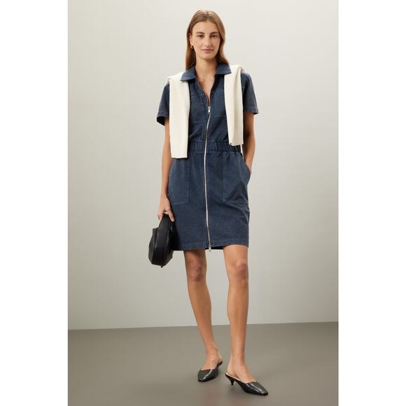 BOSS Hugo Boss Blue Zip Up Short Sleeve Utility Mini Dress Size XL - Picture 1 of 16